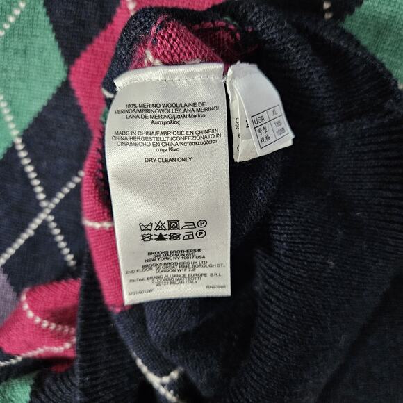 Brooks Brothers Wool Sweater Mens XL Blue Argyle 1/4 Zip Preppy Grandpacore - Picture 5 of 15